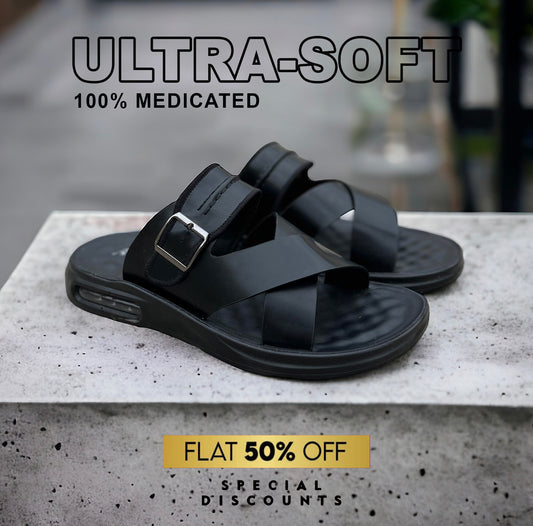 100% Medicated Air-Cooled Black Chappal - AC093